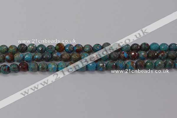 CAG9482 15.5 inches 8mm faceted round blue crazy lace agate beads