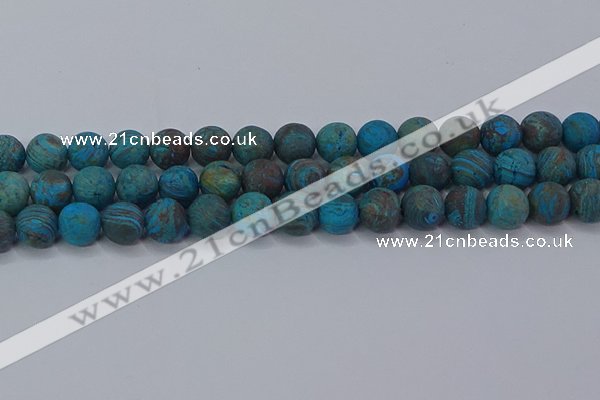 CAG9496 15.5 inches 12mm round matte blue crazy lace agate beads