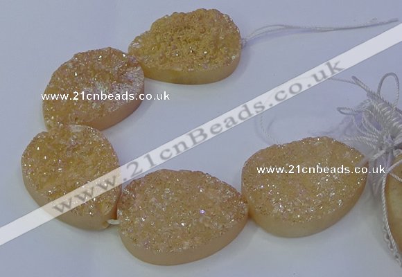 CAG9671 7.5 inches 30*40mm teardrop champagne plated druzy agate beads