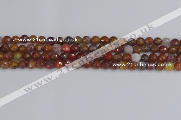 CAG9846 15.5 inches 6mm faceted round red moss agate beads