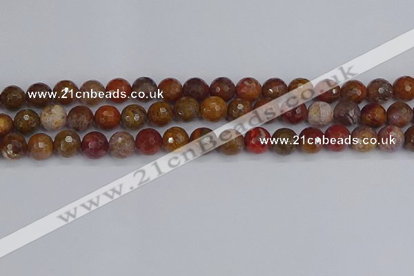 CAG9847 15.5 inches 8mm faceted round red moss agate beads