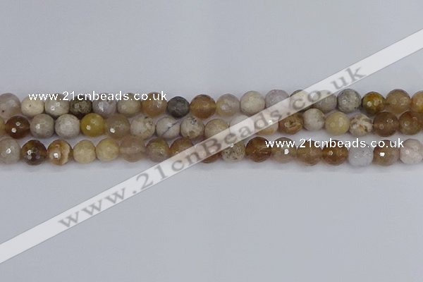 CAG9854 15.5 inches 8mm faceted round ocean fossil agate beads