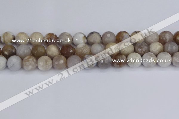 CAG9856 15.5 inches 12mm faceted round ocean fossil agate beads