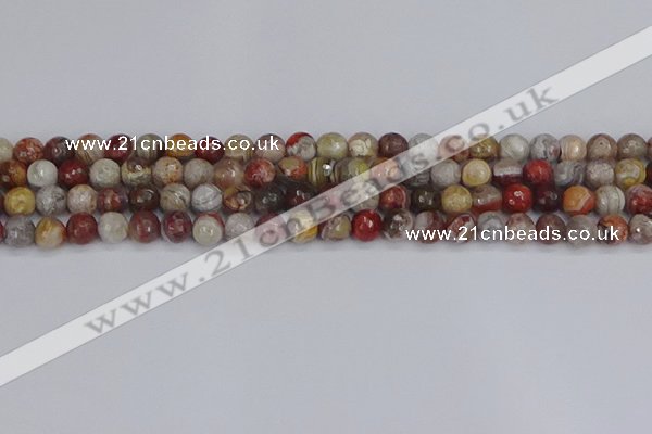 CAG9861 15.5 inches 6mm faceted round Mexican crazy lace agate beads