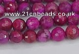 CAG9875 15.5 inches 4mm faceted round fuchsia crazy lace agate beads