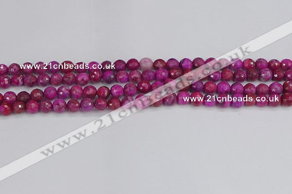 CAG9875 15.5 inches 4mm faceted round fuchsia crazy lace agate beads