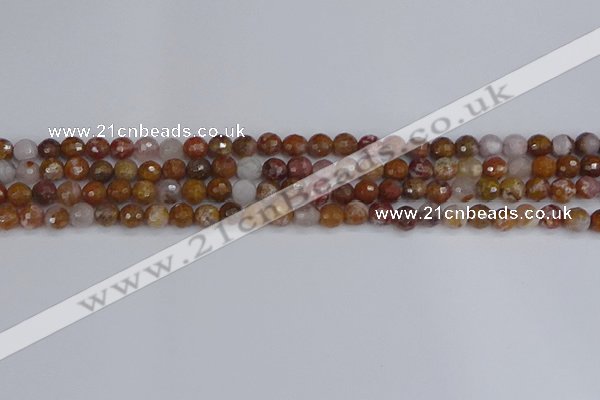 CAG9910 15.5 inches 4mm faceted round red moss agate beads