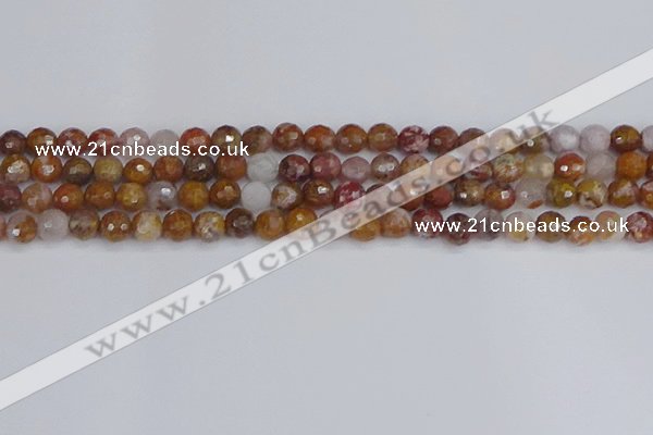 CAG9911 15.5 inches 6mm faceted round red moss agate beads
