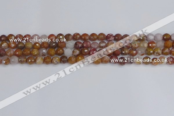 CAG9911 15.5 inches 6mm faceted round red moss agate beads