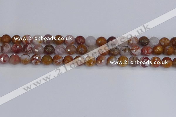 CAG9912 15.5 inches 8mm faceted round red moss agate beads