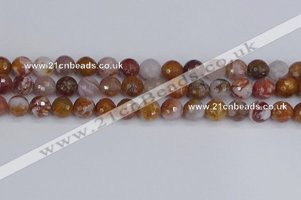 CAG9914 15.5 inches 12mm faceted round red moss agate beads