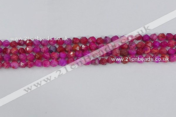 CAG9951 15.5 inches 6mm faceted nuggets fuchsia crazy lace agate beads