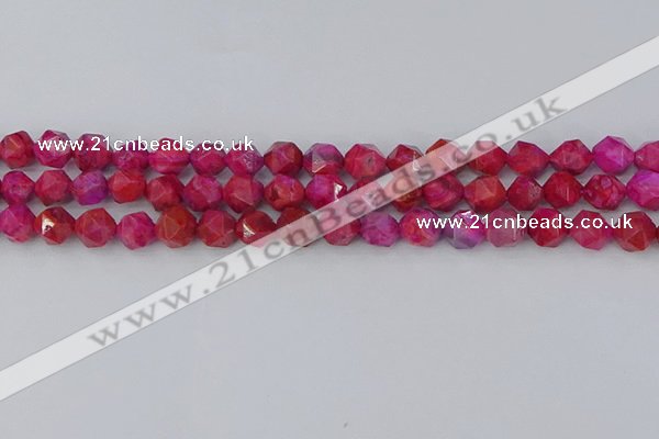 CAG9952 15.5 inches 8mm faceted nuggets fuchsia crazy lace agate beads