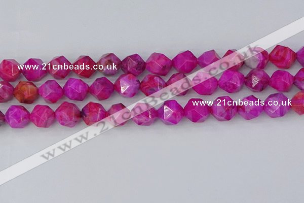 CAG9954 15.5 inches 12mm faceted nuggets fuchsia crazy lace agate beads