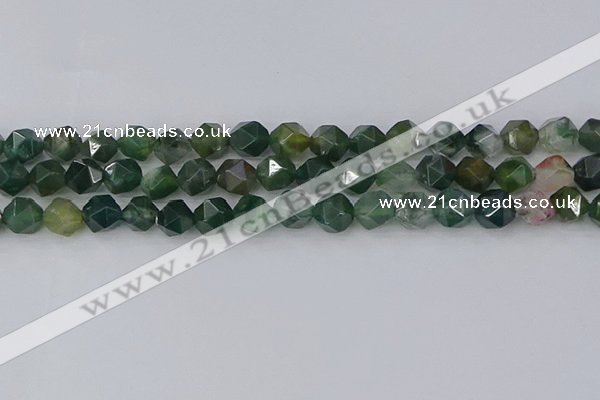 CAG9970 15.5 inches 8mm faceted nuggets moss agate beads