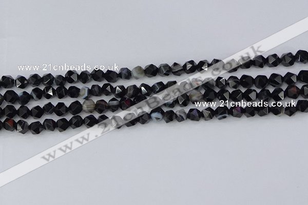 CAG9981 15.5 inches 6mm faceted nuggets black line agate beads