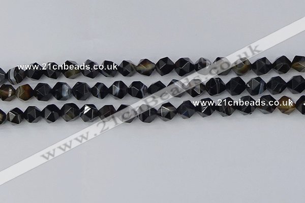 CAG9982 15.5 inches 8mm faceted nuggets black line agate beads