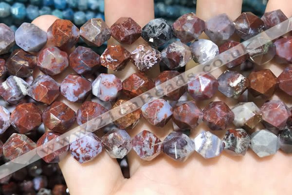 CAG9990 15.5 inches 12mm faceted nuggets red lightning agate beads