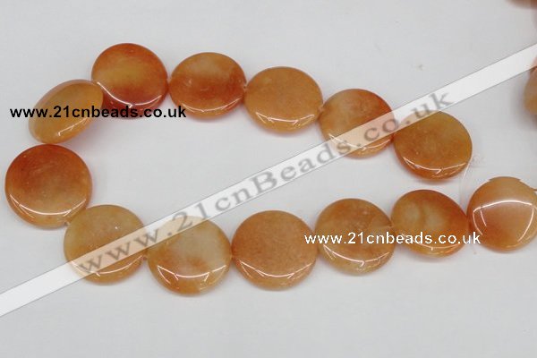 CAJ167 15.5 inches 30mm flat round red aventurine jade beads