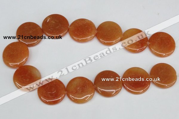 CAJ168 15.5 inches 30mm flat round red aventurine jade beads