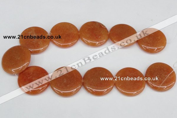 CAJ169 15.5 inches 35mm flat round red aventurine jade beads