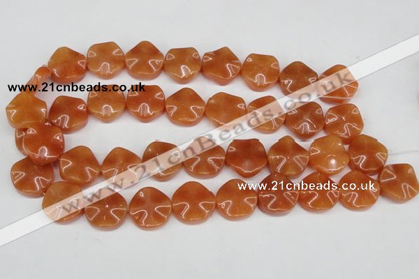 CAJ171 15.5 inches 20mm wavy coin red aventurine jade beads