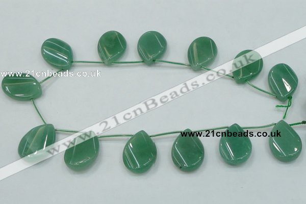 CAJ62 Top-drilled 22*30mm twisted teadrop green aventurine jade beads