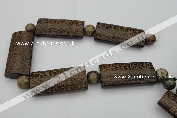 CAL10 14.5 inches 28*60mm carved rectangle agalmatolite beads