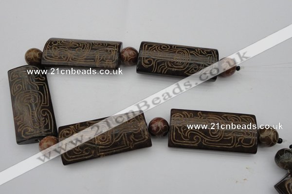 CAL12 14.5 inches 28*60mm carved rectangle agalmatolite beads