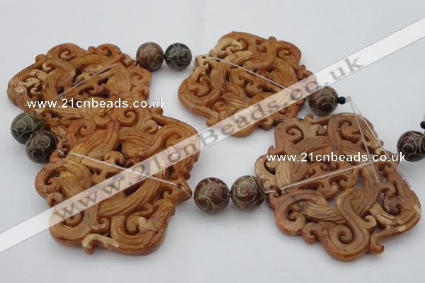 CAL33 14.5 inches 60*70mm carved agalmatolite beads