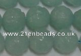 CAM1125 15.5 inches 14mm carved round amazonite beads wholesale