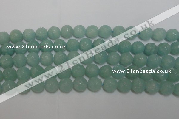 CAM1125 15.5 inches 14mm carved round amazonite beads wholesale