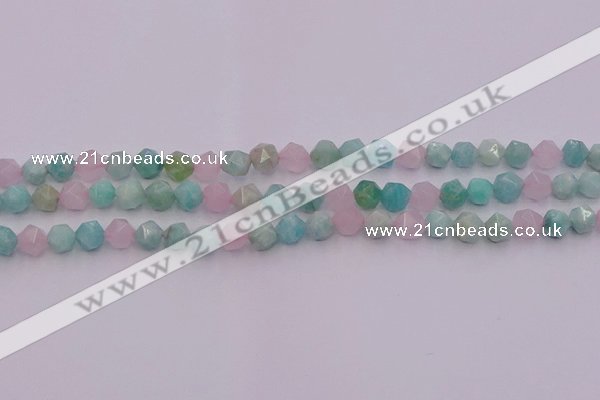 CAM1441 15.5 inches 6mm faceted nuggets amazonite & rose quartz beads