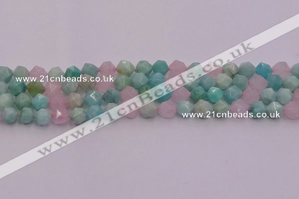 CAM1443 15.5 inches 10mm faceted nuggets amazonite & rose quartz beads