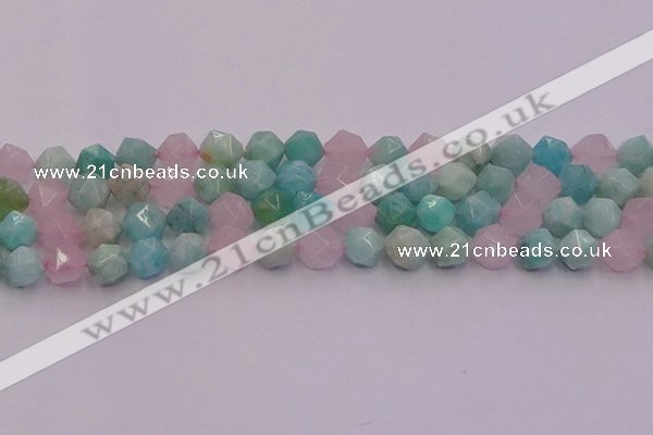 CAM1444 15.5 inches 12mm faceted nuggets amazonite & rose quartz beads
