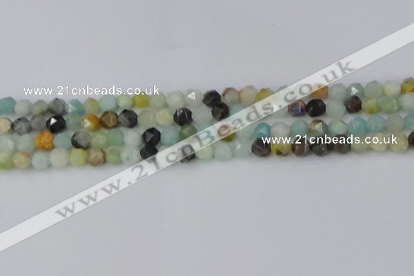 CAM1466 15.5 inches 6mm faceted nuggets black amazonite beads