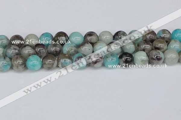 CAM1485 15.5 inches 14mm round Madagascar black amazonite beads
