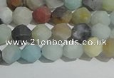 CAM1487 15.5 inches 6mm faceted nuggets matte black amazonite beads