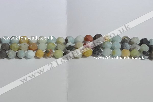 CAM1488 15.5 inches 8mm faceted nuggets matte black amazonite beads