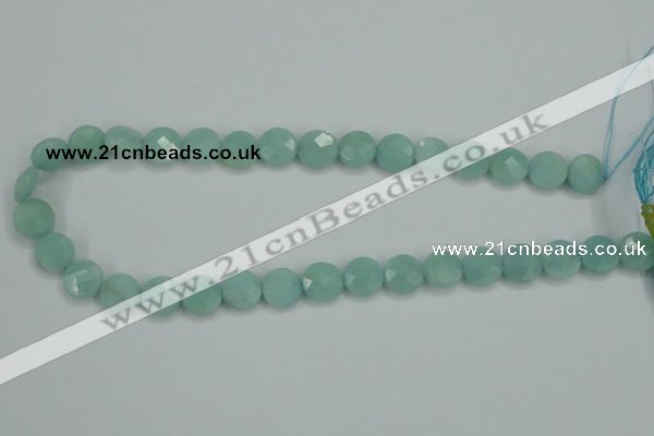 CAM155 15.5 inches 12mm faceted coin amazonite gemstone beads