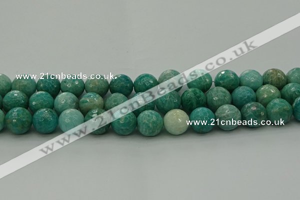 CAM1585 15.5 inches 14mm faceted round Russian amazonite beads