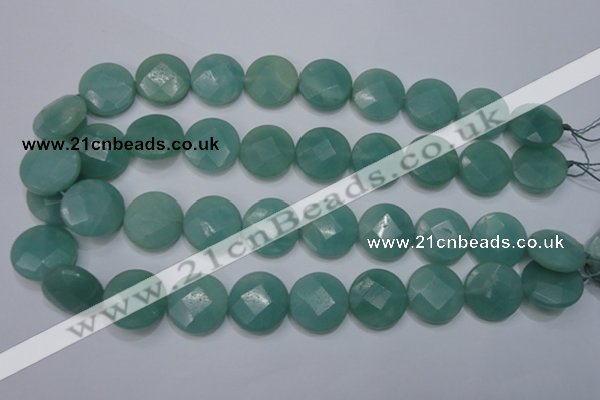 CAM945 15.5 inches 20mm faceted coin amazonite gemstone beads