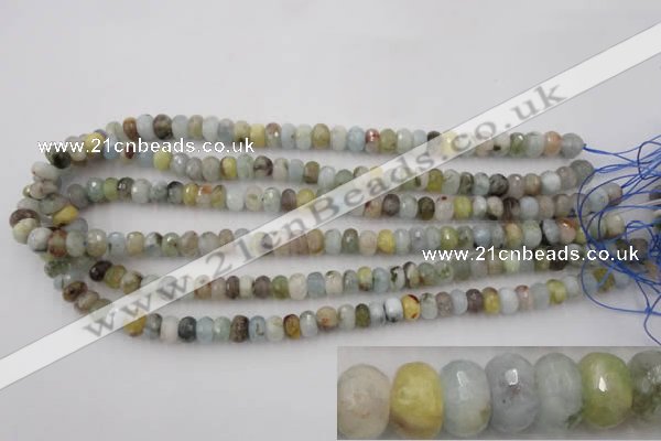 CAQ351 15.5 inches 6*8mm faceted rondelle natural aquamarine beads