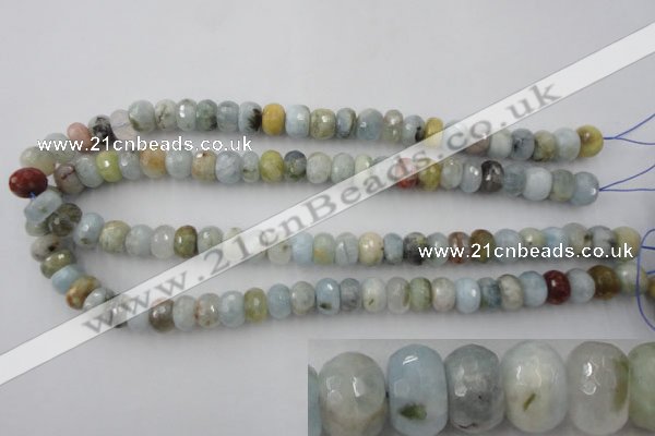 CAQ353 15.5 inches 8*12mm faceted rondelle natural aquamarine beads