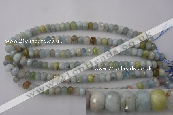 CAQ356 15.5 inches 7*11mm faceted rondelle natural aquamarine beads