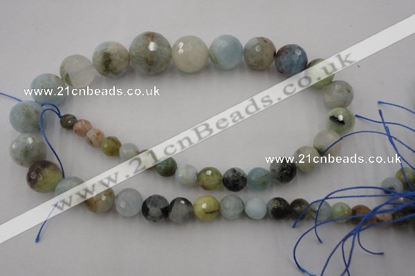 CAQ360 15.5 inches 7mm - 18mm faceted round natural aquamarine beads