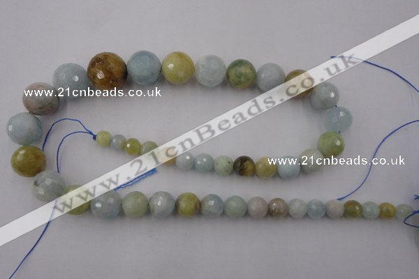 CAQ362 15.5 inches 6mm - 16mm faceted round natural aquamarine beads