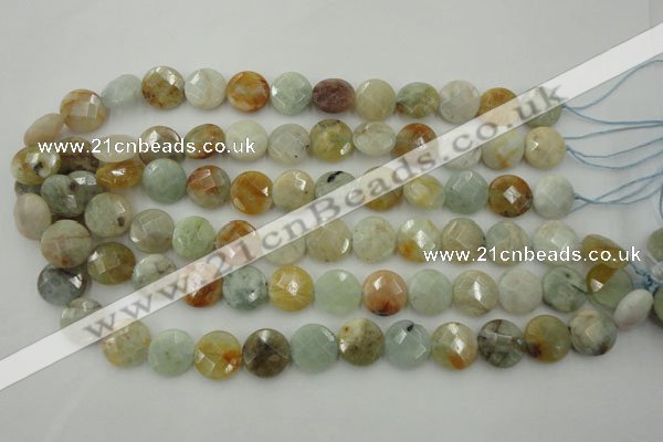 CAQ368 15.5 inches 15mm faceted coin natural aquamarine beads