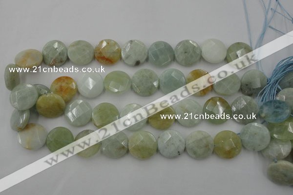 CAQ371 15.5 inches 20mm faceted coin natural aquamarine beads