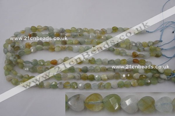 CAQ390 15.5 inches 8*8mm faceted heart natural aquamarine beads